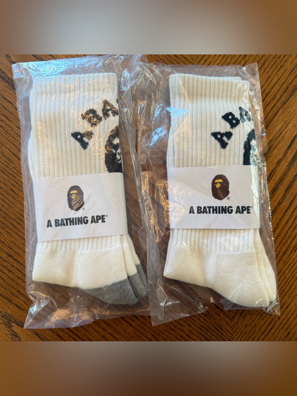 2 Pack- Authentic BAPE A Bathing Ape Crew Socks  Black White NEW